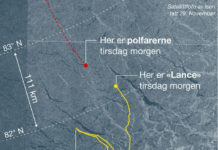 Jonction imminente entre le « Lance », un navire norvégien et les 2 explorateurs, Mike Horn et Borge Ousland